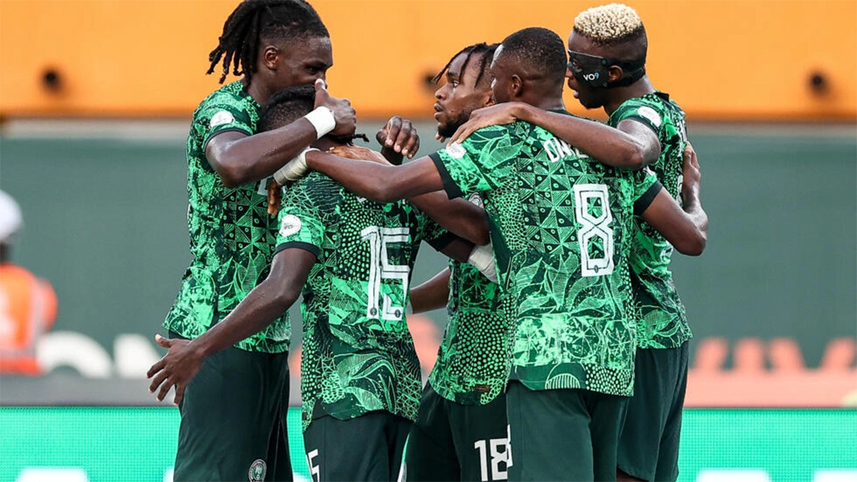 nigerian players celebrate after ademola lookman put them ahead against angola photo afp