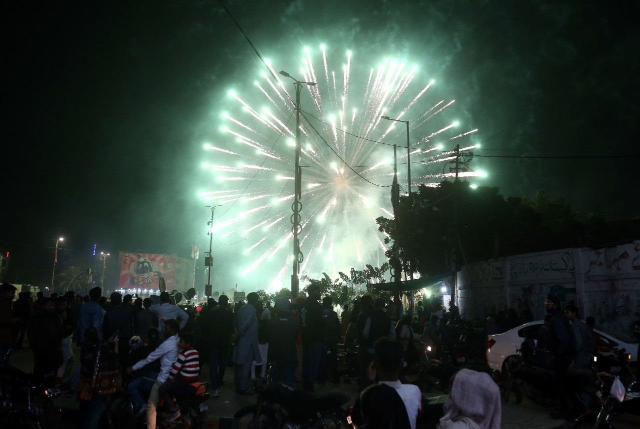 people watch a fireworks display at karachi s numaish chowrangi photos jalal qureshi express