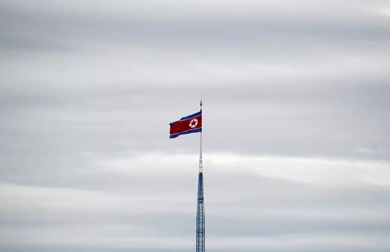 a north korean flag flutters on top of a 160 metre tower in north korea s propaganda village of gijungdong in this picture taken from the tae sung freedom village near the military demarcation line mdl inside the demilitarised zone separating the two koreas in paju south korea april 24 2018 photo reuters a north korean flag flutters on top of a 160 metre tower in north korea s propaganda village of gijungdong in this picture taken from the tae sung freedom village near the military demarcation line mdl inside the demilitarised zone separating the two koreas in paju south korea april 24 2018 photo reuters