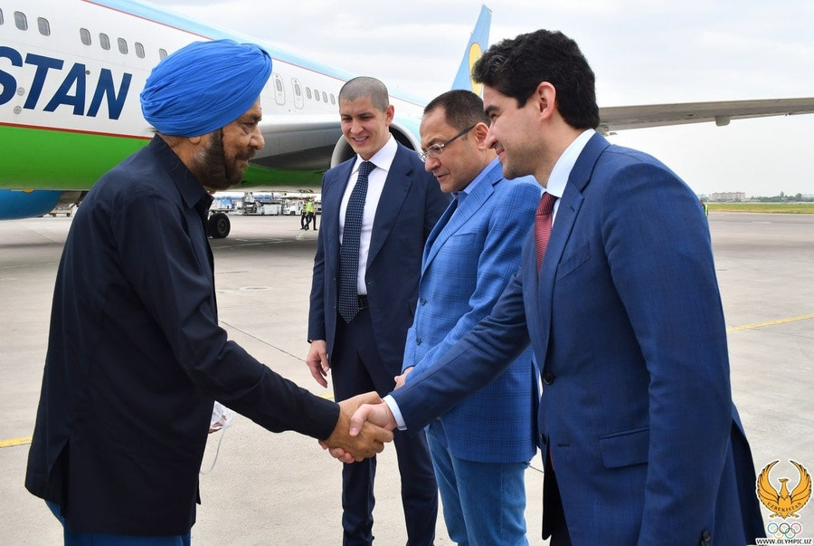 the acting president of the olympic council of asia raja randhir singh arrived in tashkent on wednesday may 4 2022 ahead of the oca executive board meeting photo courtesy oca