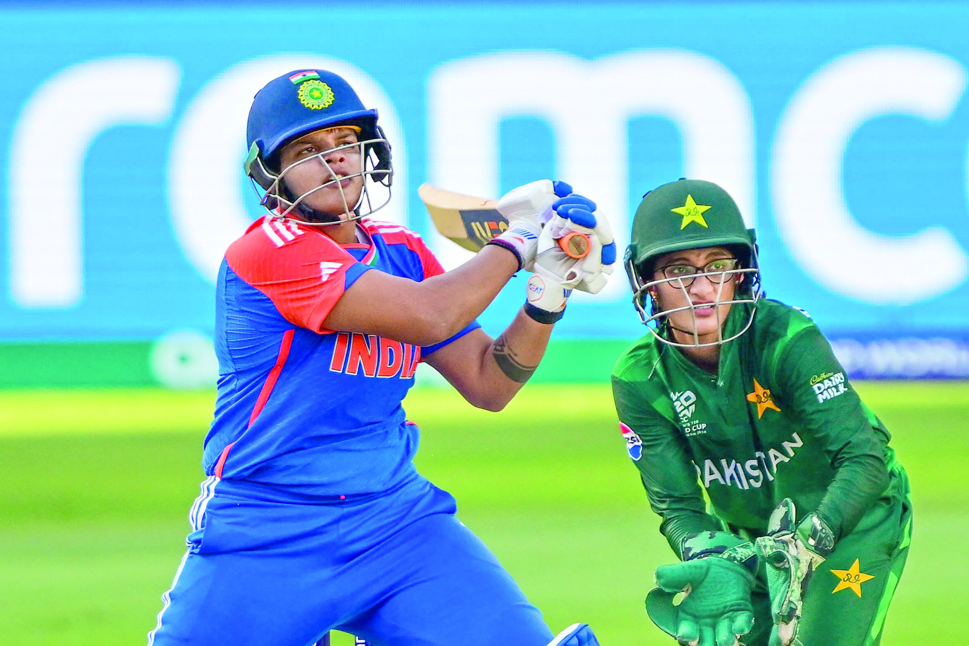 india s shafali verma l bats in women s t20 world cup match against pakistan at dubai international stadium photo afp