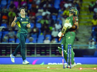 hat trick for cummins as aussies beat bd