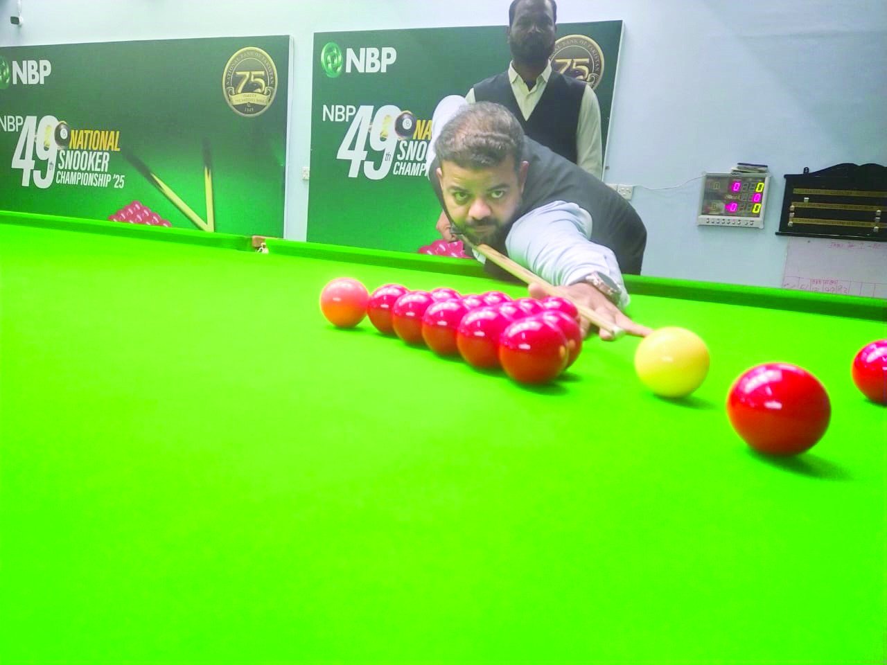 sindh s ian mark john who scored a century break seen in action on the second day of the nbp national snooker on wednesday photo pbsa