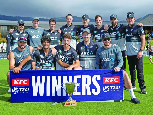 new zealand cricket team holds the t20 trophy after series win against sri lanka at saxton oval in nelson on wednesday photo afp new zealand cricket team holds the t20 trophy after series win against sri lanka at saxton oval in nelson on wednesday photo afp