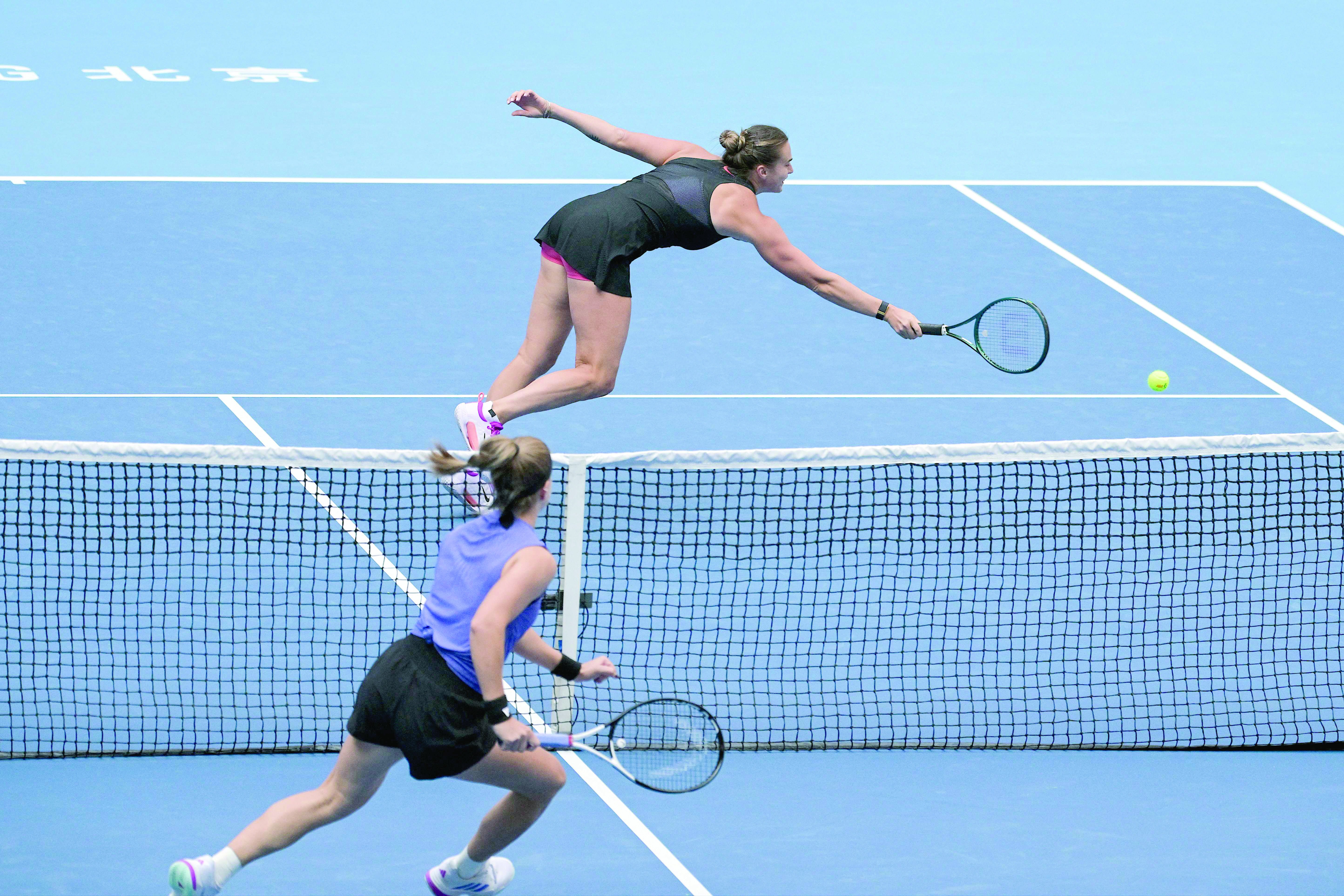 belarus s aryna sabalenka top hits a return to czech republic s karolina pliskova during their quarterfinal at china open on friday photo afp