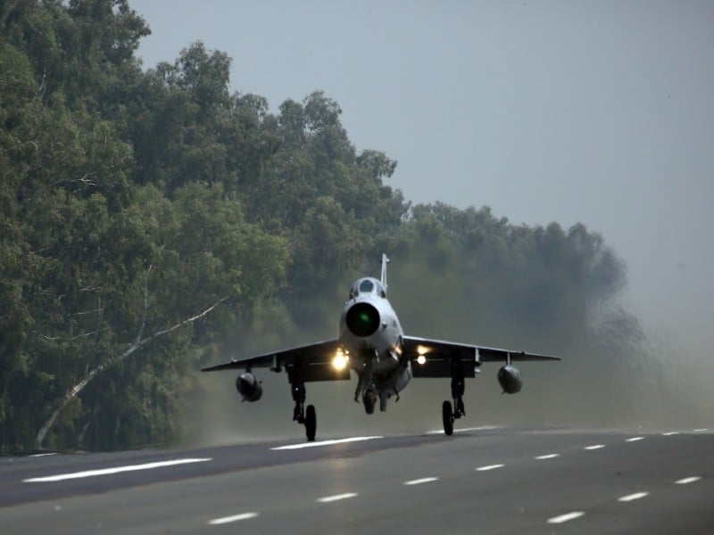 a paf f 7p fighter aircraft taking off from the motorway during the road runway operations exercise photo paf