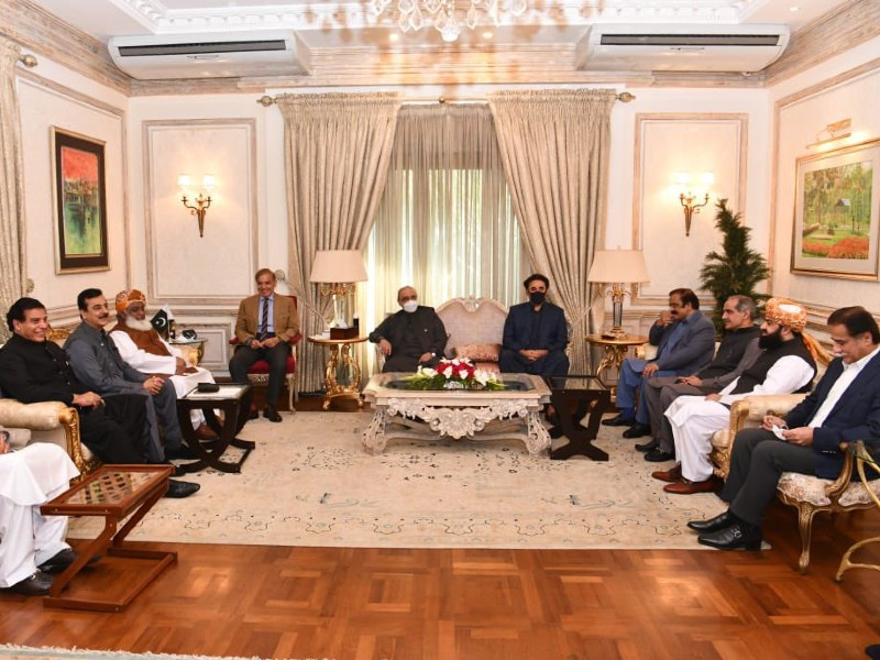 participants discuss political situation including no confidence motion against government on feb 23 2022 photo ppp media cell