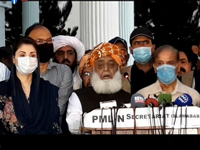 pdm president maulana fazlur rehman addressing press conference in islamabad screengrab