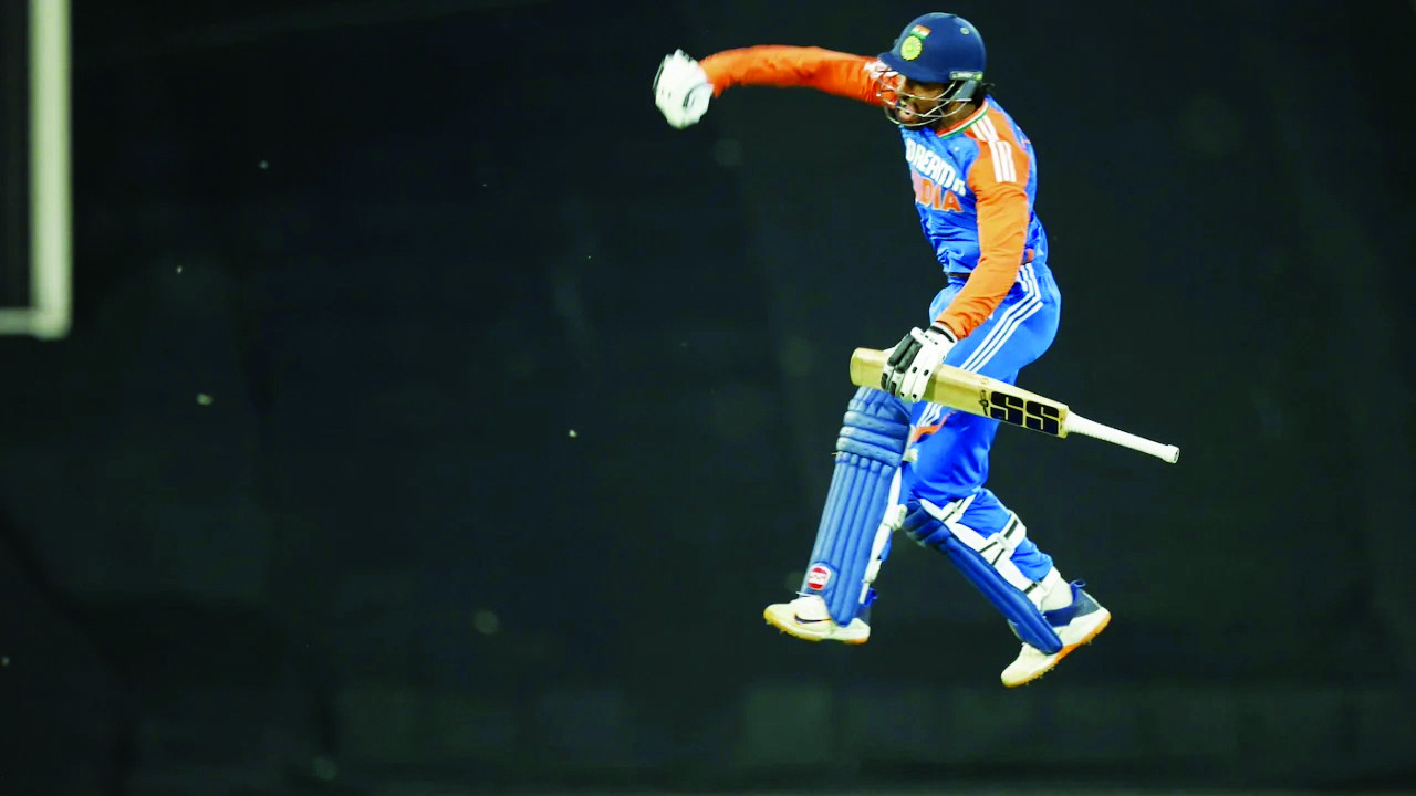 tilak varma leaps in celebration after bringing up his first international photo afp