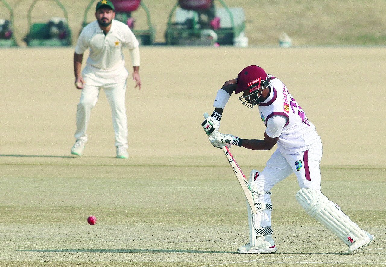 west indies team in action against shaheens at the islamabad club ground on friday photo pcb