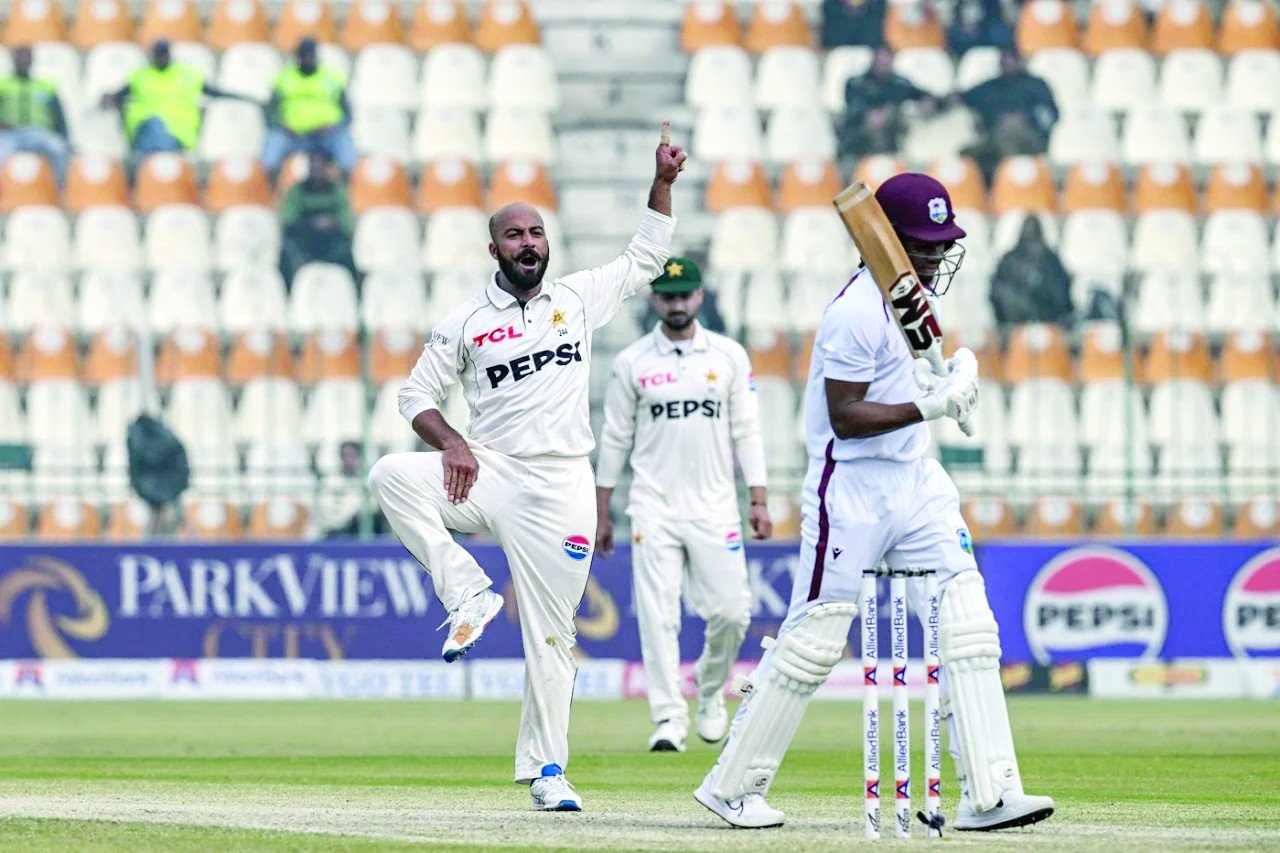 sajid khan celebrates after taking the wicket of keacy carty photo afp