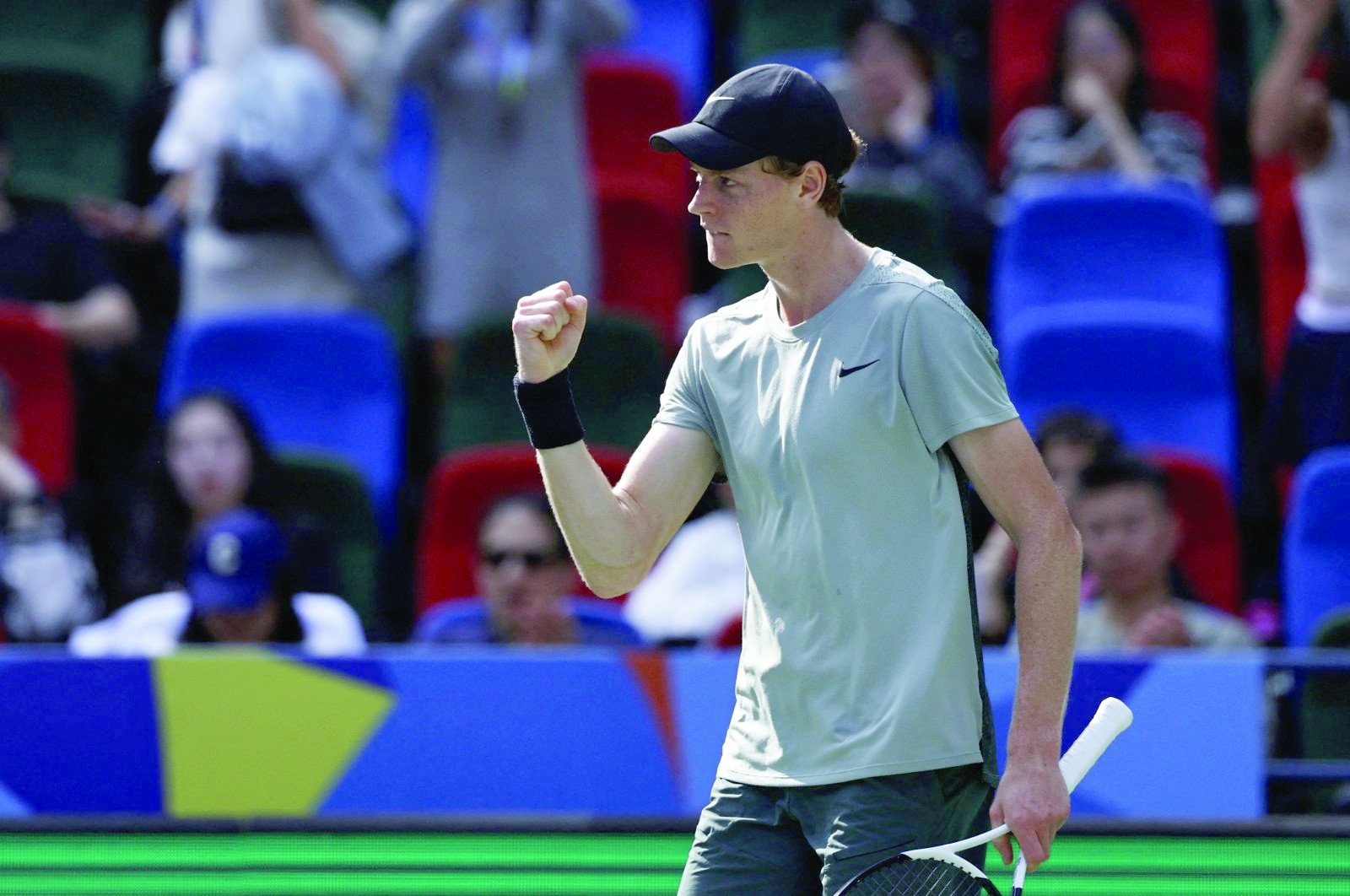 jannik sinner celebrates victory against ben shelton in shanghai masters on october 9 2024 in shanghai china photo afp