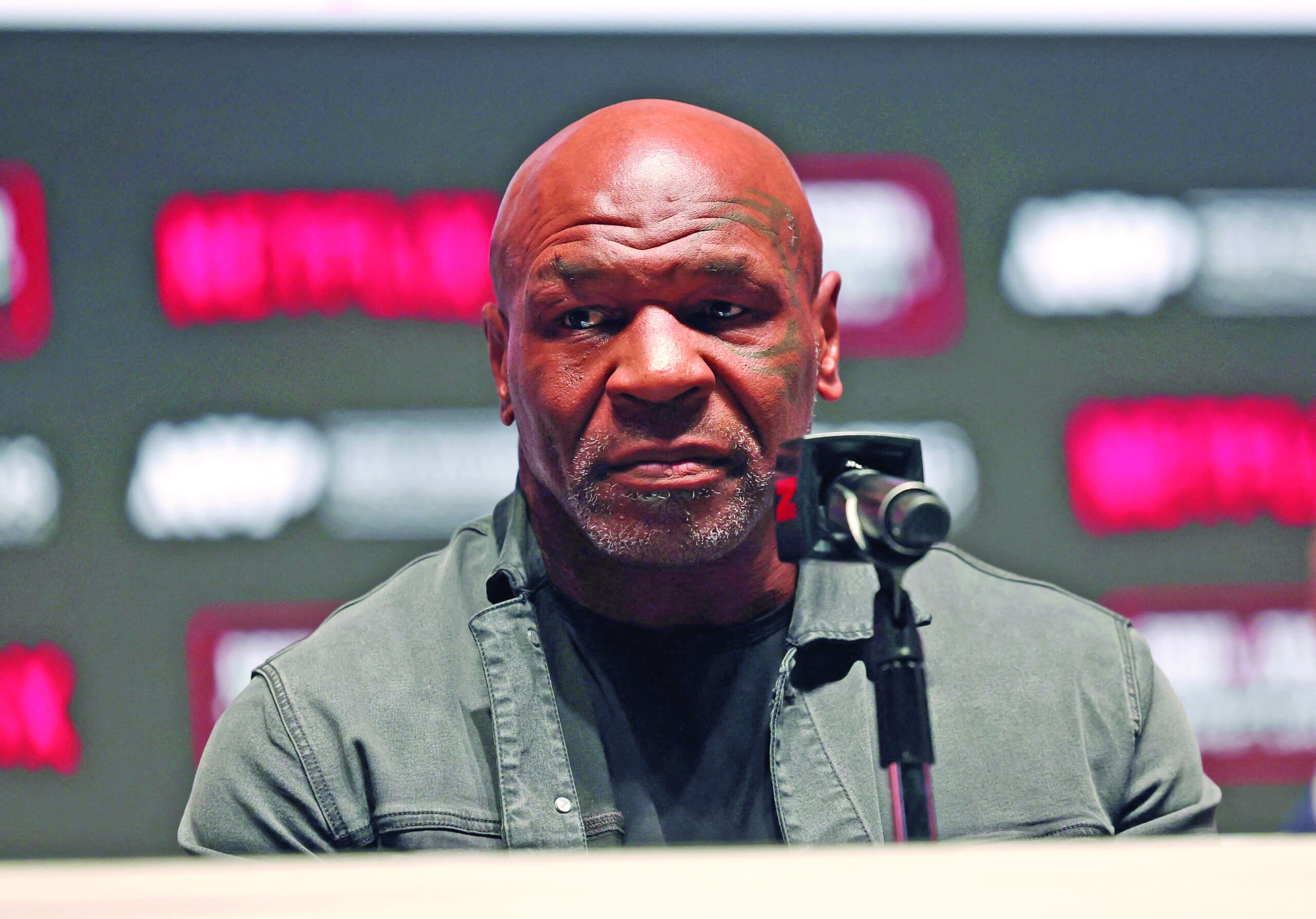 mike tyson appears at a press conference on wednesday ahead of his fight with jake paul photo afp