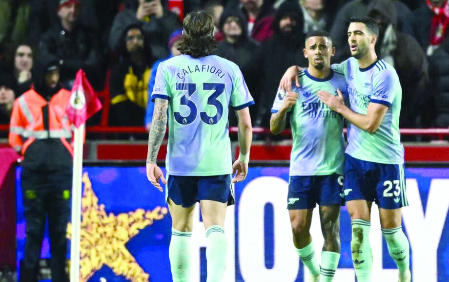 arsenal s gabriel jesus c celebrates after scoring against brentford photo afp