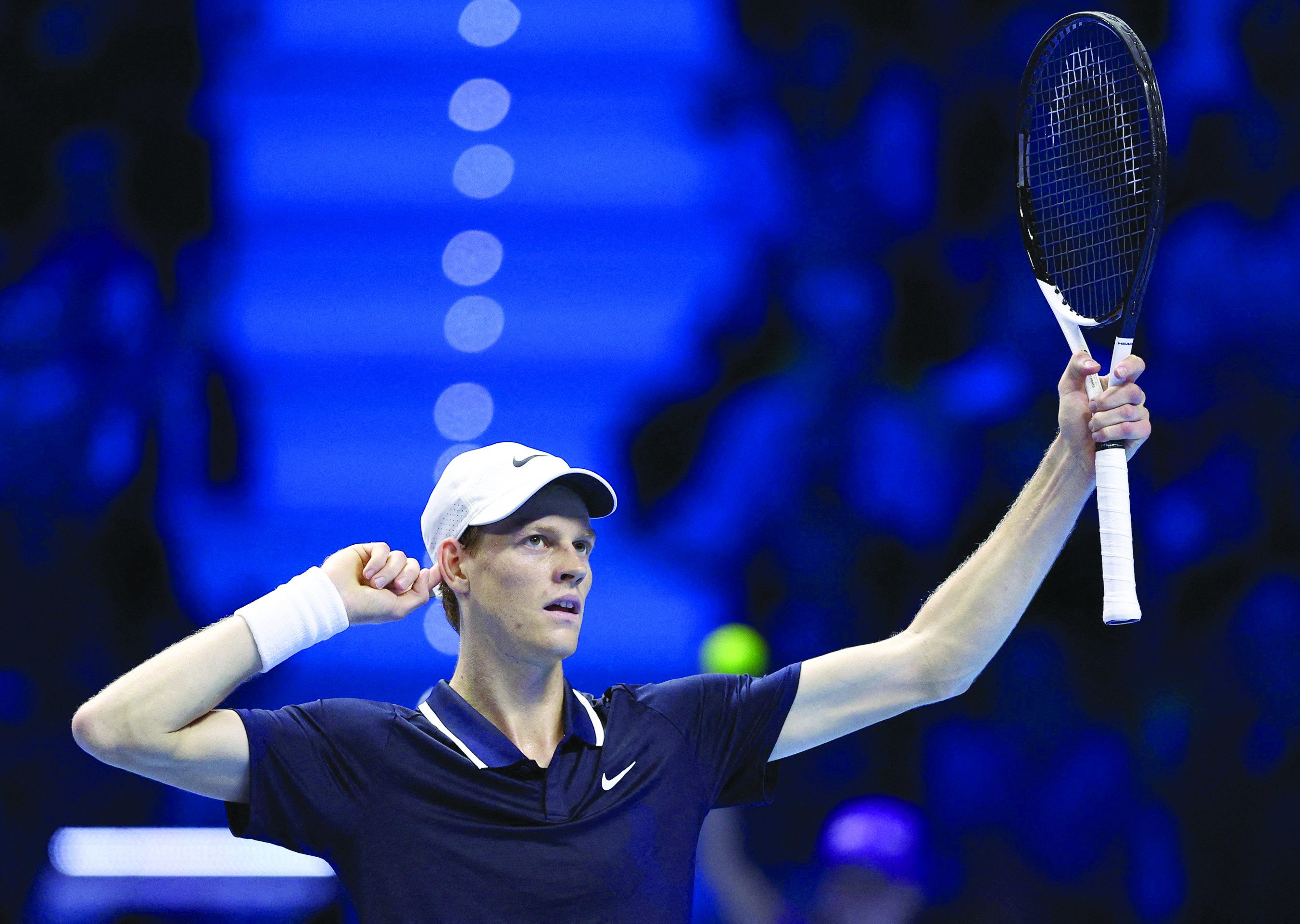 italy s jannik sinner reacts during his singles group stage match against taylor fritz of the us photo reuters