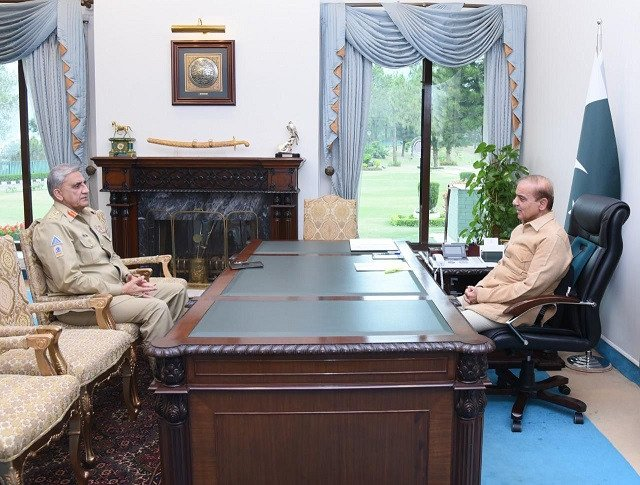 prime minister shehabaz sharif and coas general qamar javed bajwa discuss flood relief operations over phone photo file