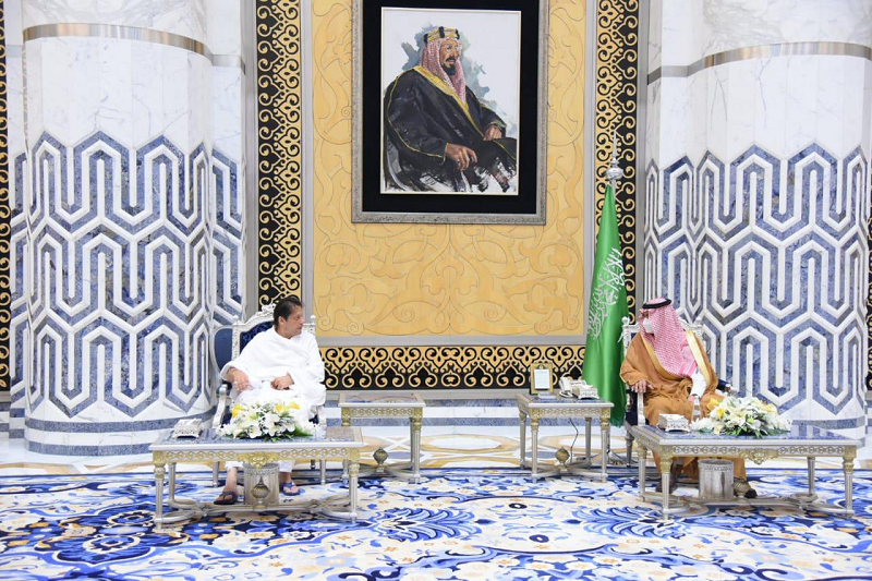 prime minister imran khan had a meeting with deputy governor makkah region prince badar bin sultan al saud in jeddah photo pm office