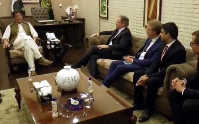 pm imran in a meeting with united nations world food programme wfp executive director david beasley and other officials in islamabad photo radio pakistan