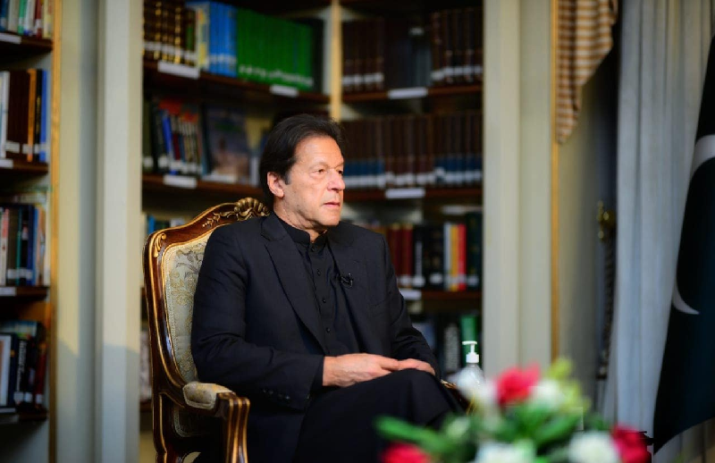 prime minister imran khan speaks during an interview with local tv channel photo twitter