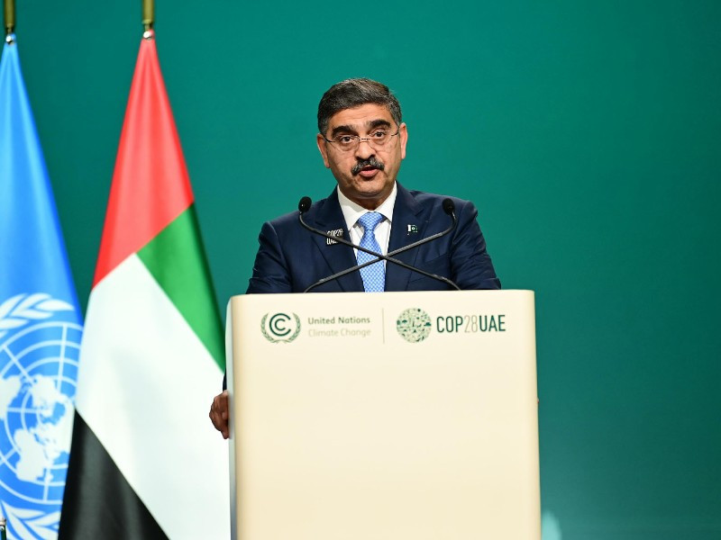 caretaker prime minister anwaarul haq kakar makes national statement at the world climate action summit cop28 on december 2 2023 photo pid