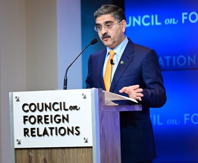 caretaker prime minister anwaarul haq kakar addresses the council on foreign relations in new york on september 21 2023 photo pid