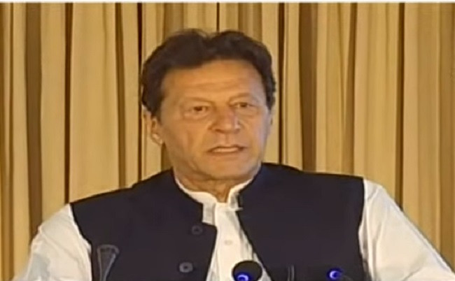 prime minister imran khan addressing a gathering in connection with karachi s nuclear power plant inauguration in islamabad on may 21 2021 screengrab