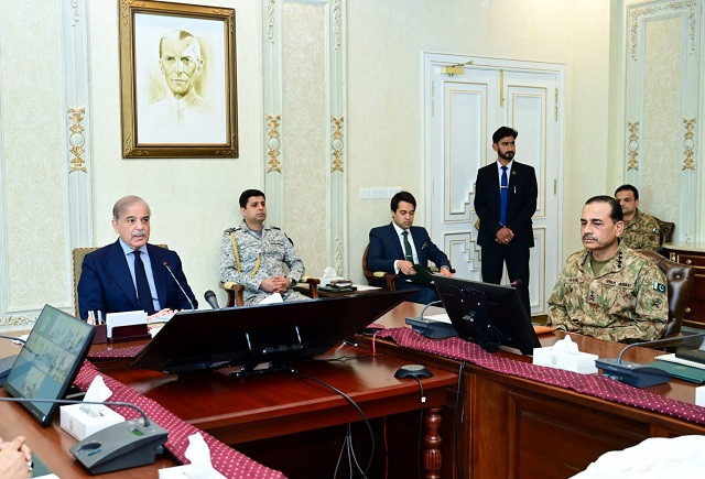 prime minister shehbaz sharif chairs a high level moot with army chief gen asim munir and other officials in attendance photo app