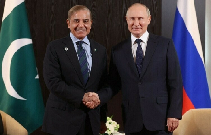 russian president vladimir putin meets with prime minister shehbaz sharif on the sidelines of the shanghai cooperation organisation sco leaders summit in samarkand on september 15 2022 photo afp