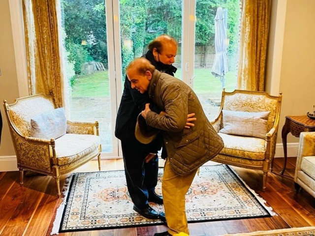 pm shehbaz sharif meets brother nawaz sharif in london may 11 2022 photo twitter maryamnsharif