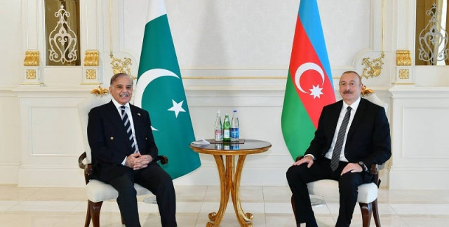 president of azerbaijan ilham aliyev held one on one meeting with prime minister of pakistan muhammad shehbaz sharif photo app