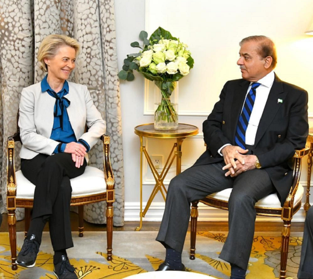president of the european union eu commission ursula von der leyen met prime minister shehbaz sharif on the sidelines of the 77th session of the un general assembly in new york photo express