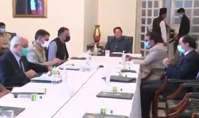 prime minister imran khan chairing a meeting of the earthquake reconstruction and rehabilitation authority s in islamabad on july 10 2021 screengrab