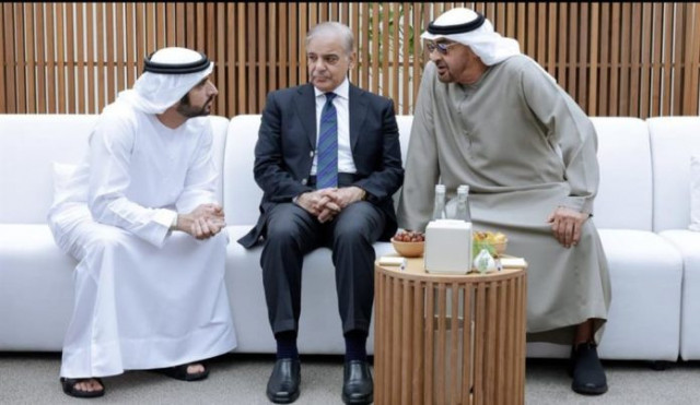 prime minister shehbaz sharif meets president of uae mohammad bin zayed al nahyan and crown prince of dubai sheikh hamdan bin rashid al makhtoum during his visit to offer condolences upon the sad demise of sheikh saeed bin zayed al nahyan in abu dhabi on july 28 2023 photo pid prime minister shehbaz sharif meets president of uae mohammad bin zayed al nahyan and crown prince of dubai sheikh hamdan bin rashid al makhtoum during his visit to offer condolences upon the sad demise of sheikh saeed bin zayed al nahyan in abu dhabi on july 28 2023 photo pid