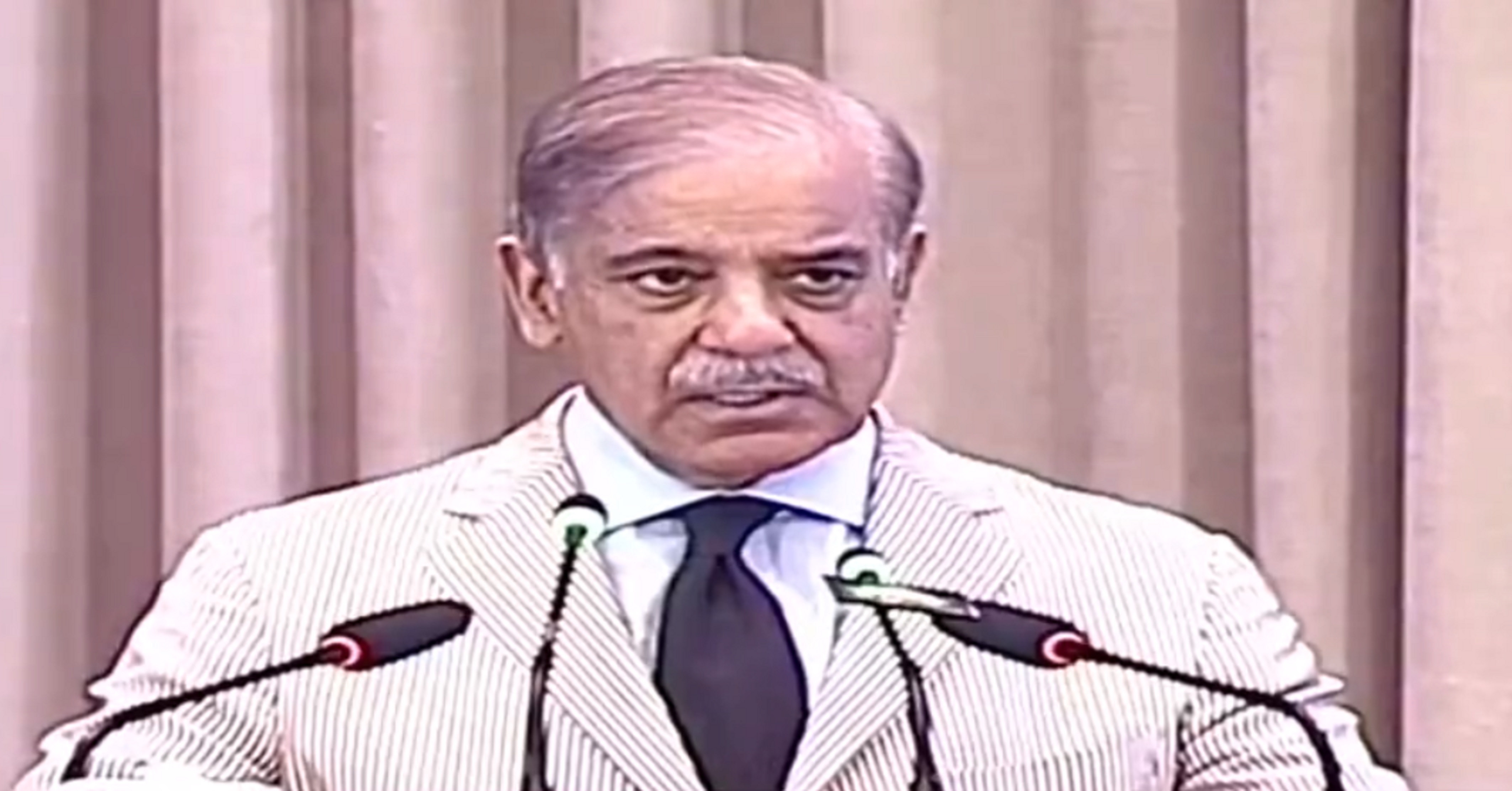 prime minister shehbaz sharif addressing the inaugural ceremony of the main campus of national university of technology in islamabad photo screengrab