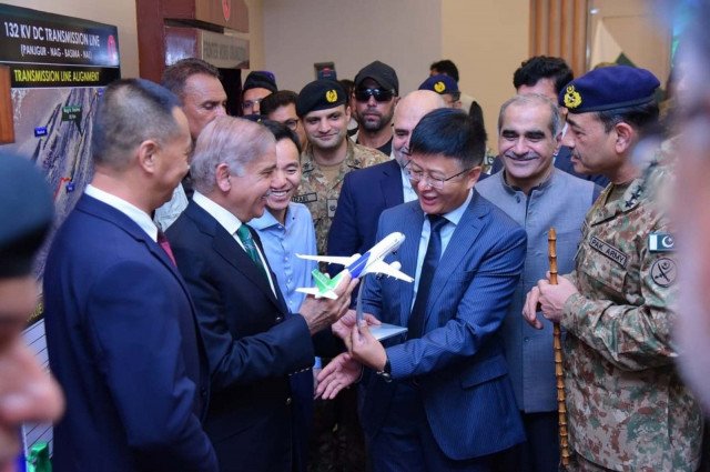 prime minister shehbaz sharif is presented a model of an aircraft by a chinese official at the new gwadar international airport photo inp prime minister shehbaz sharif is presented a model of an aircraft by a chinese official at the new gwadar international airport photo inp