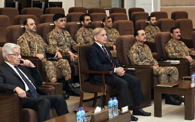 pm shehbaz attending concluding session of the army war game in rawalpindi on thursday photo ispr pm shehbaz attending concluding session of the army war game in rawalpindi on thursday photo ispr