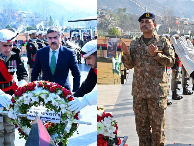 the dignitaries commenced their visit by laying a floral wreath at the martyrs monument at jammu and kashmir monument muzaffarabad photo ispr