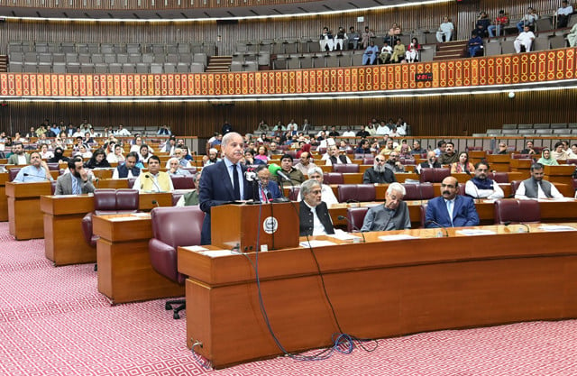 prime minister shehbaz sharif addressing a session of national assembly photo facebook na