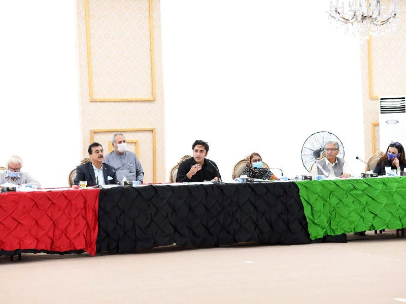 ppp chairman bilawal bhutto zardari addressing the participants of cec meeting on april 11 2021 photo courtesy ppp media cell
