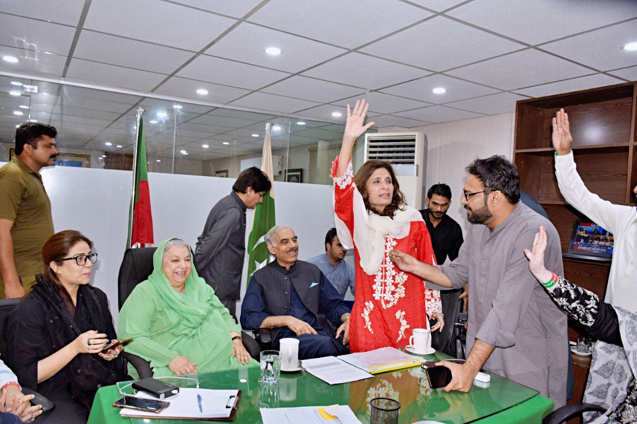 pti leaders in punjab office react as by polls results start pouring in on sunday photo courtesy twitter ptiofficial