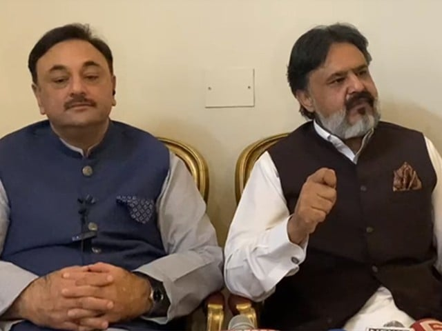 pti north punjab vice president chaudhry zahid akhtar and former mpa yawar kamal are addressing press conference in jhelum photo express pti north punjab vice president chaudhry zahid akhtar and former mpa yawar kamal are addressing press conference in jhelum photo express