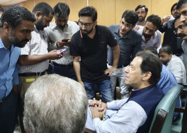 chairman pti imran khan speaks to journalists before court proceedings in islamabad on august 31 source pti twitter