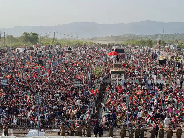 a view of pti supporters gathered at parade ground in islamabad to attend the public gathering on march 27 photo ptiofficial a view of pti supporters gathered at parade ground in islamabad to attend the public gathering on march 27 photo ptiofficial