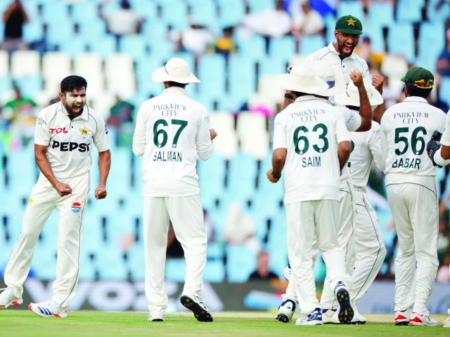 pakistan s khurram shahzad l celebrates with teammates after the dismissal of south africa s ryan rickelton unseen during the third day of the first cricket test match at supersport park in centurion photo afp pakistan s khurram shahzad l celebrates with teammates after the dismissal of south africa s ryan rickelton unseen during the third day of the first cricket test match at supersport park in centurion photo afp