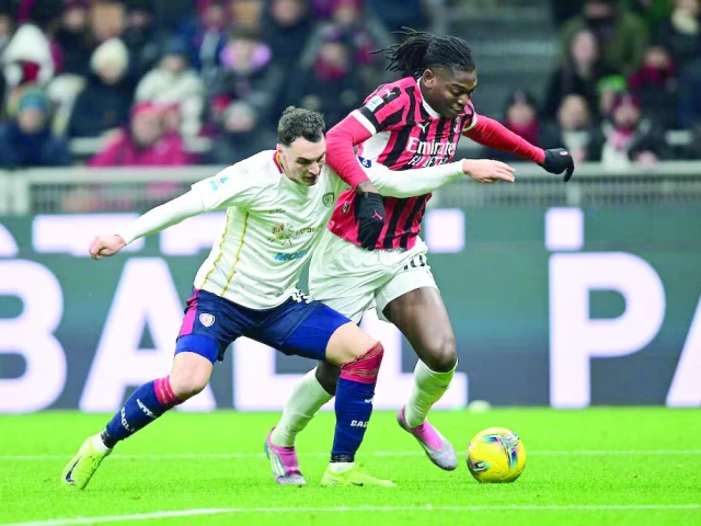 ac milan s rafael leao in action with cagliari s nadir zortea during the serie a match at san siro milan on january 11 photo reuters