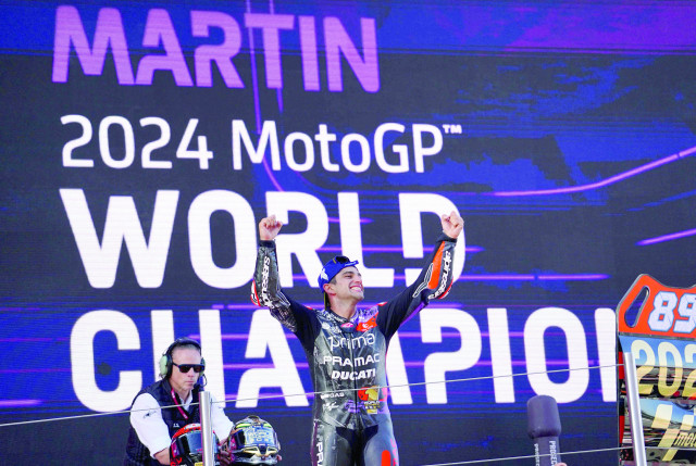 the new world champion ducati spanish rider jorge martin celebrates on the podium after the motogp solidarity grand prix of barcelona at the circuit de catalunya photo afp the new world champion ducati spanish rider jorge martin celebrates on the podium after the motogp solidarity grand prix of barcelona at the circuit de catalunya photo afp