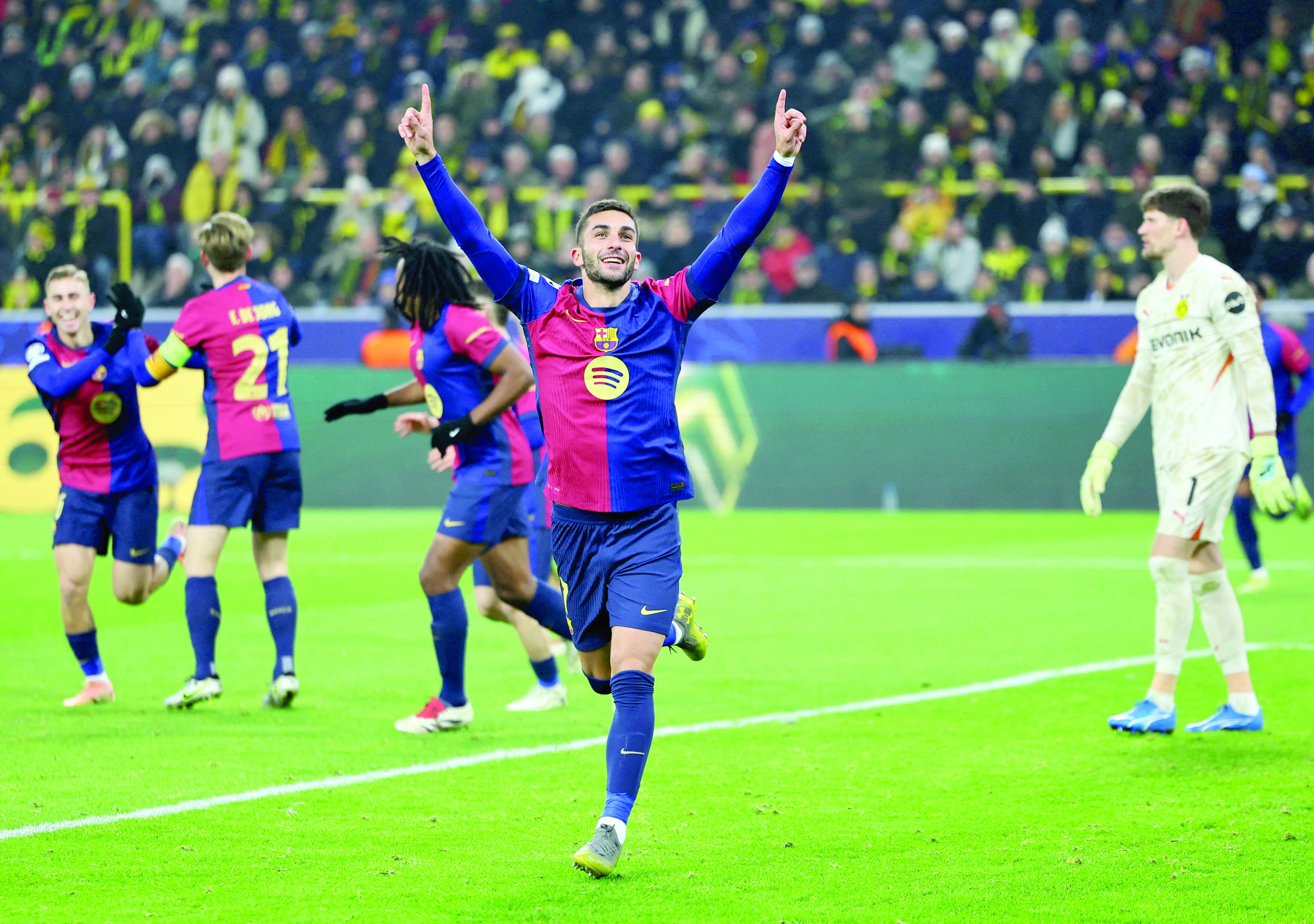 fc barcelona s ferran torres celebrates scoring their second goal against borussia dortmund during champions league match photo reuters