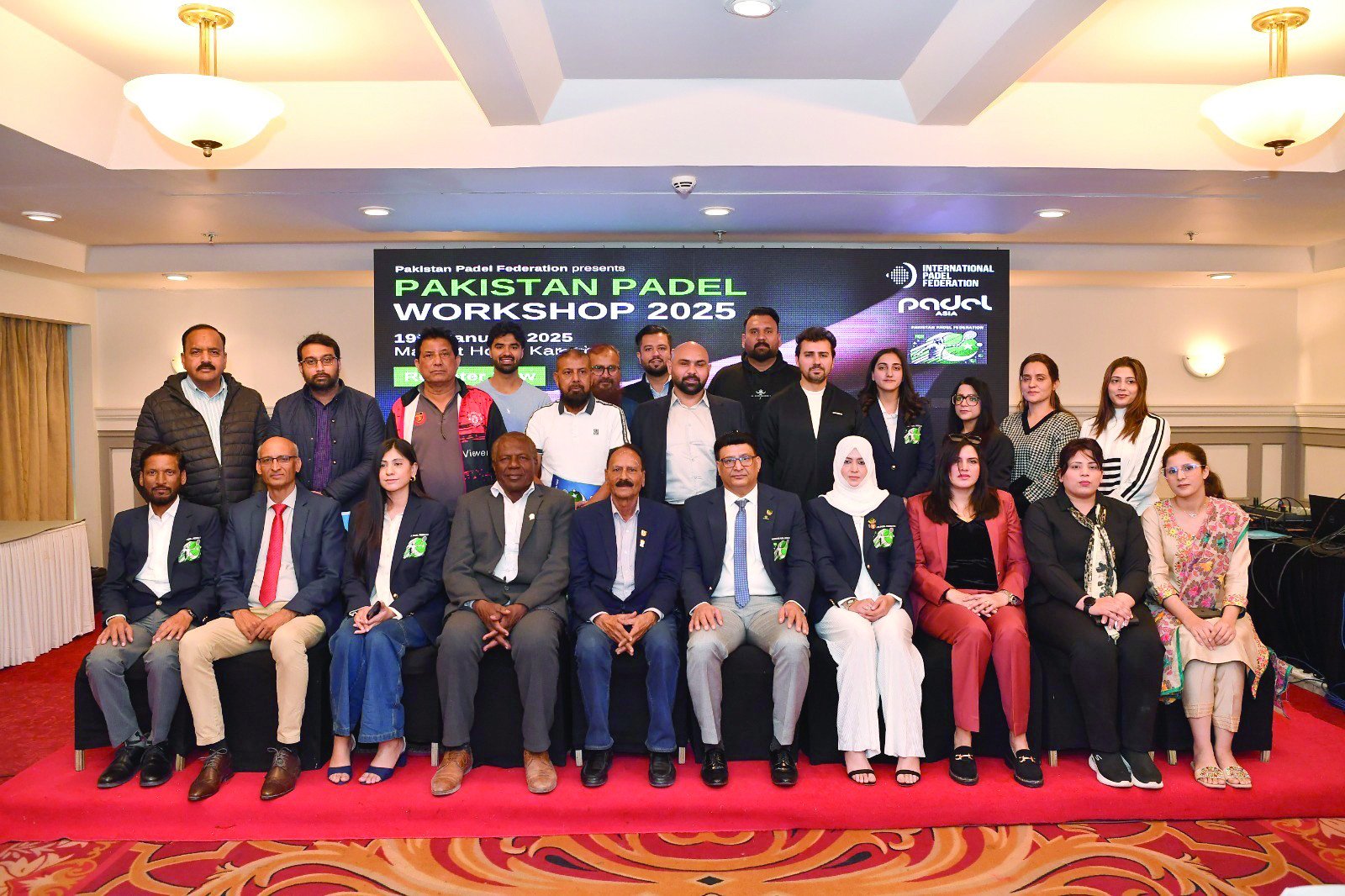 office bearers of the newly launched pakistan padel federation are seen with the participants of the introductory workshop here on sunday photo courtesy ppf