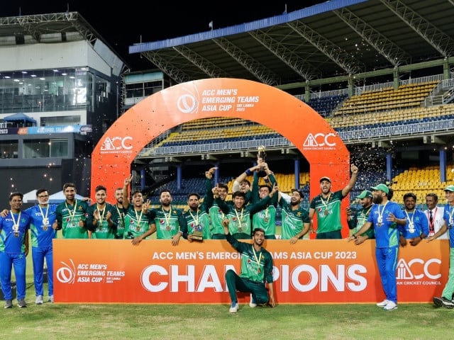 pakistan lift the cup after crushing arch rivals india in the acc emerging teams asia cup 2023 final in colombo photo courtesy twitter