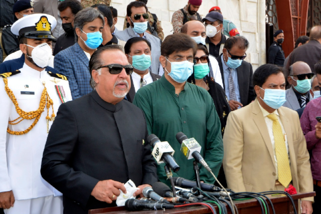 sindh governor imran ismail along with chief minister murad ali shah addressing the media in karachi at the mausoleum of quaid e azam muhammad ali jinnah photo express sindh governor imran ismail along with chief minister murad ali shah addressing the media in karachi at the mausoleum of quaid e azam muhammad ali jinnah photo express
